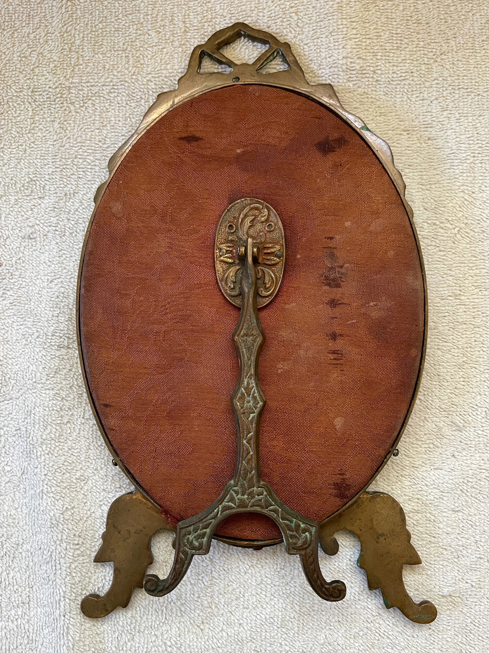 Antique Victorian Table Mirror Oval Shape With Ornate Brass Carving - 6