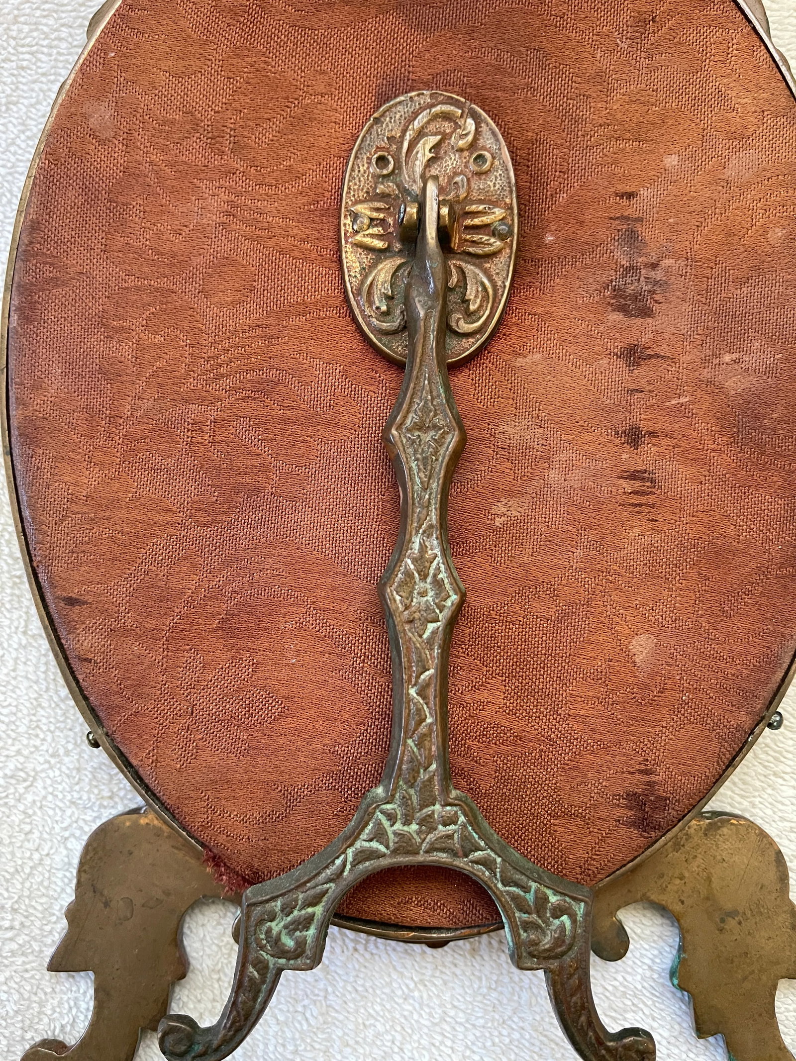 Antique Victorian Table Mirror Oval Shape With Ornate Brass Carving - 7