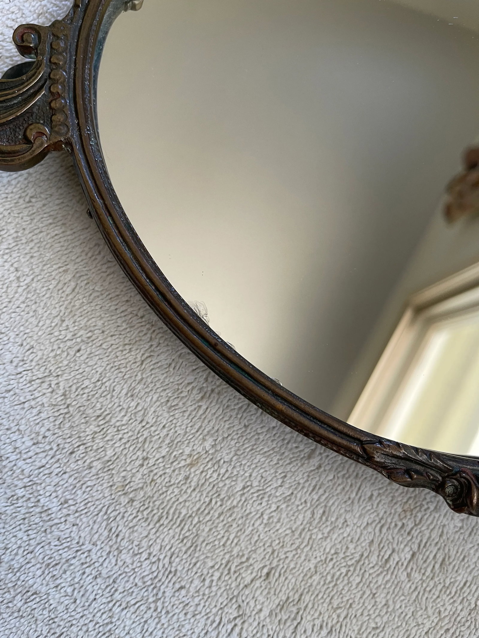 Antique Victorian Table Mirror Oval Shape With Ornate Brass Carving - 9