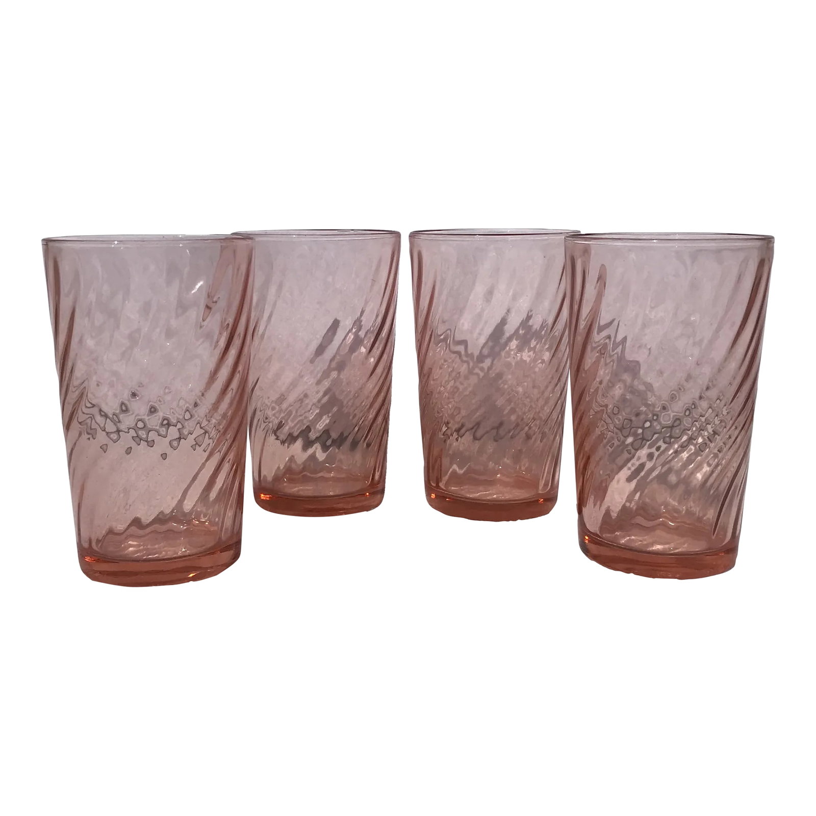 Vintage French Rosaline Pink Opic Swirl Tumbler Glasses by Cristal D'Arques-Durand- Set of 4: Vintage French Rosaline Pink Opic Swirl Tumbler Glasses by Cristal D'Arques-Durand, Set of Four. Beautiful color and mesmerizing swirls. Circa Late 20th Century. Made in France. Measure 4 1/2 inches