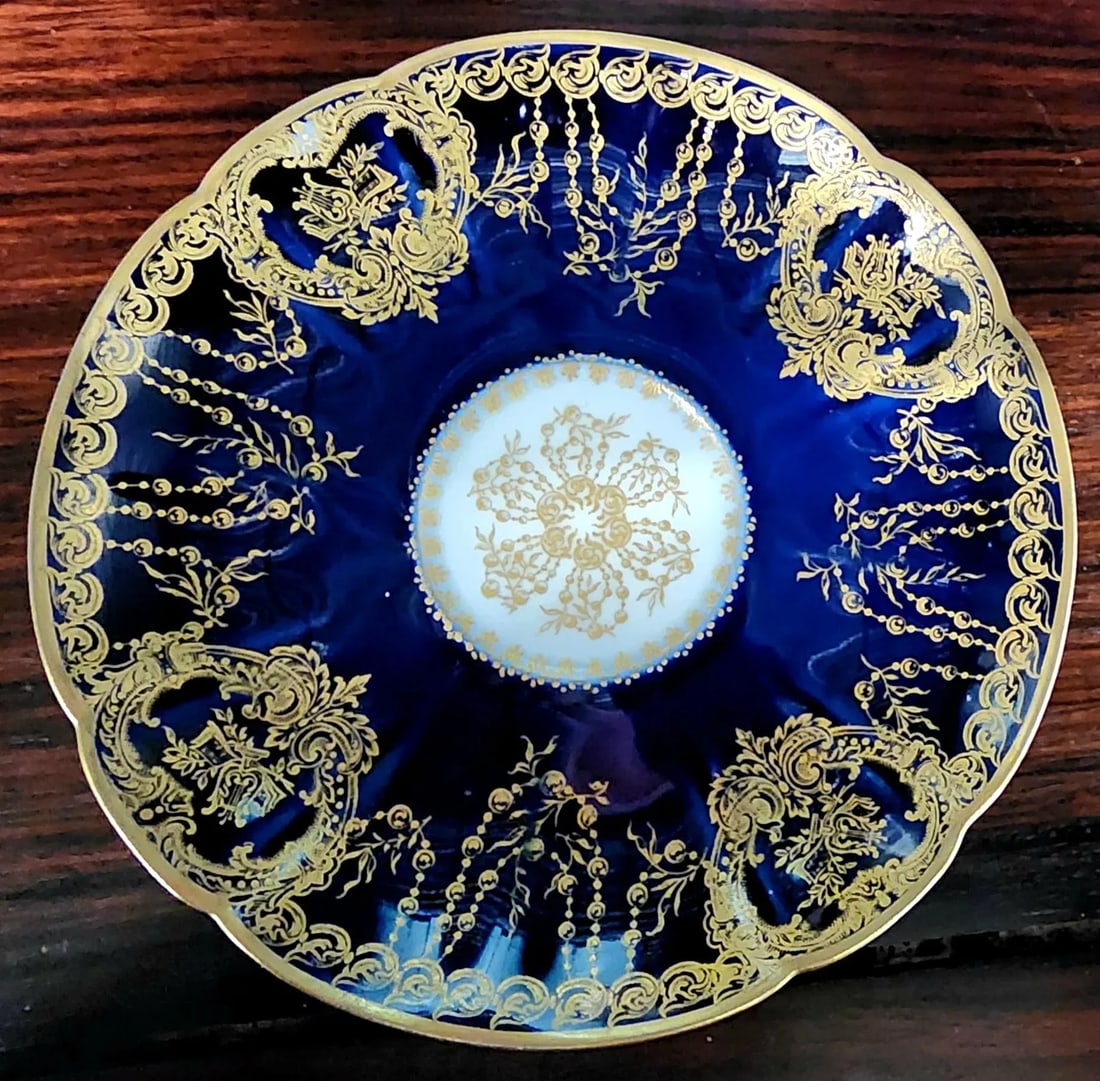 Antique Haviland Limoges Cobalt Blue & Gold Gilt Fine Porcelain Cup and Saucer Set - 3