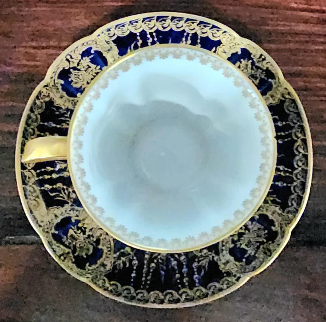 Antique Haviland Limoges Cobalt Blue & Gold Gilt Fine Porcelain Cup and Saucer Set - 4