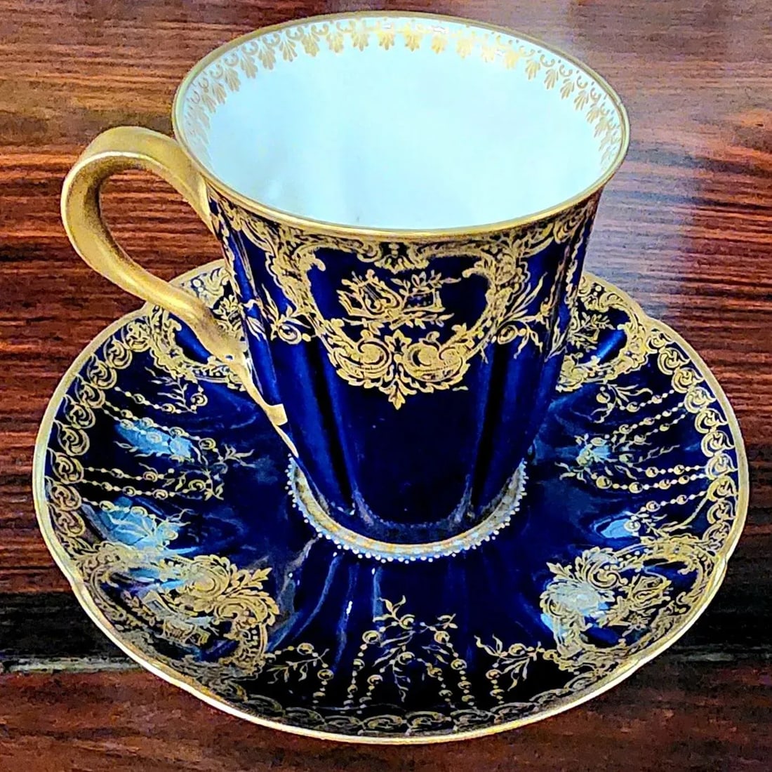 Antique Haviland Limoges Cobalt Blue & Gold Gilt Fine Porcelain Cup and Saucer Set - 8