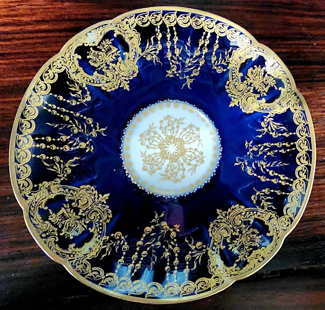 Antique Haviland Limoges Cobalt Blue & Gold Gilt Fine Porcelain Cup and Saucer Set - 9