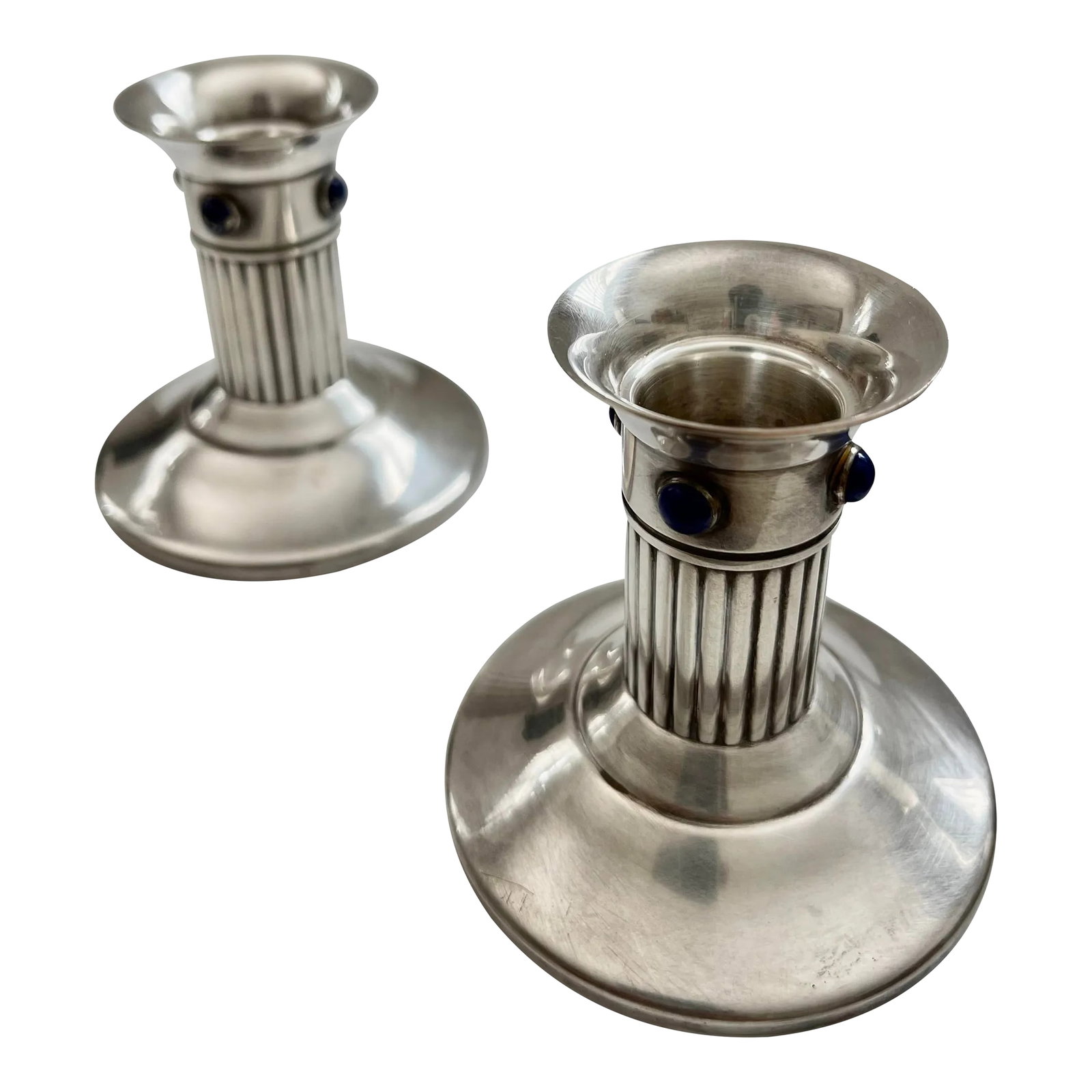 1980s Cartier Silver Plated & Lapis Lazuli Candle Holders- a Pair (1 of 9)