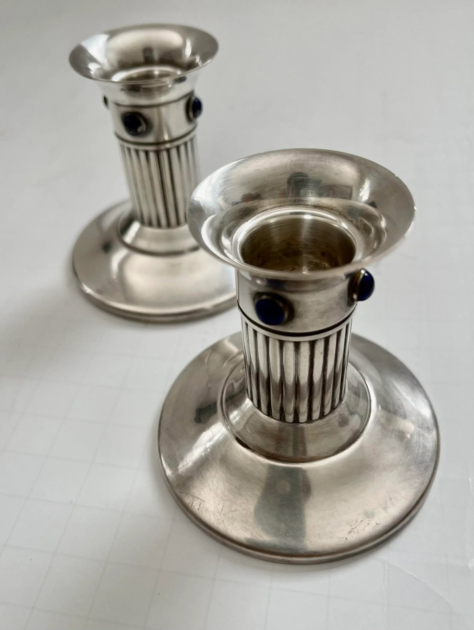 1980s Cartier Silver Plated & Lapis Lazuli Candle Holders- a Pair - 2