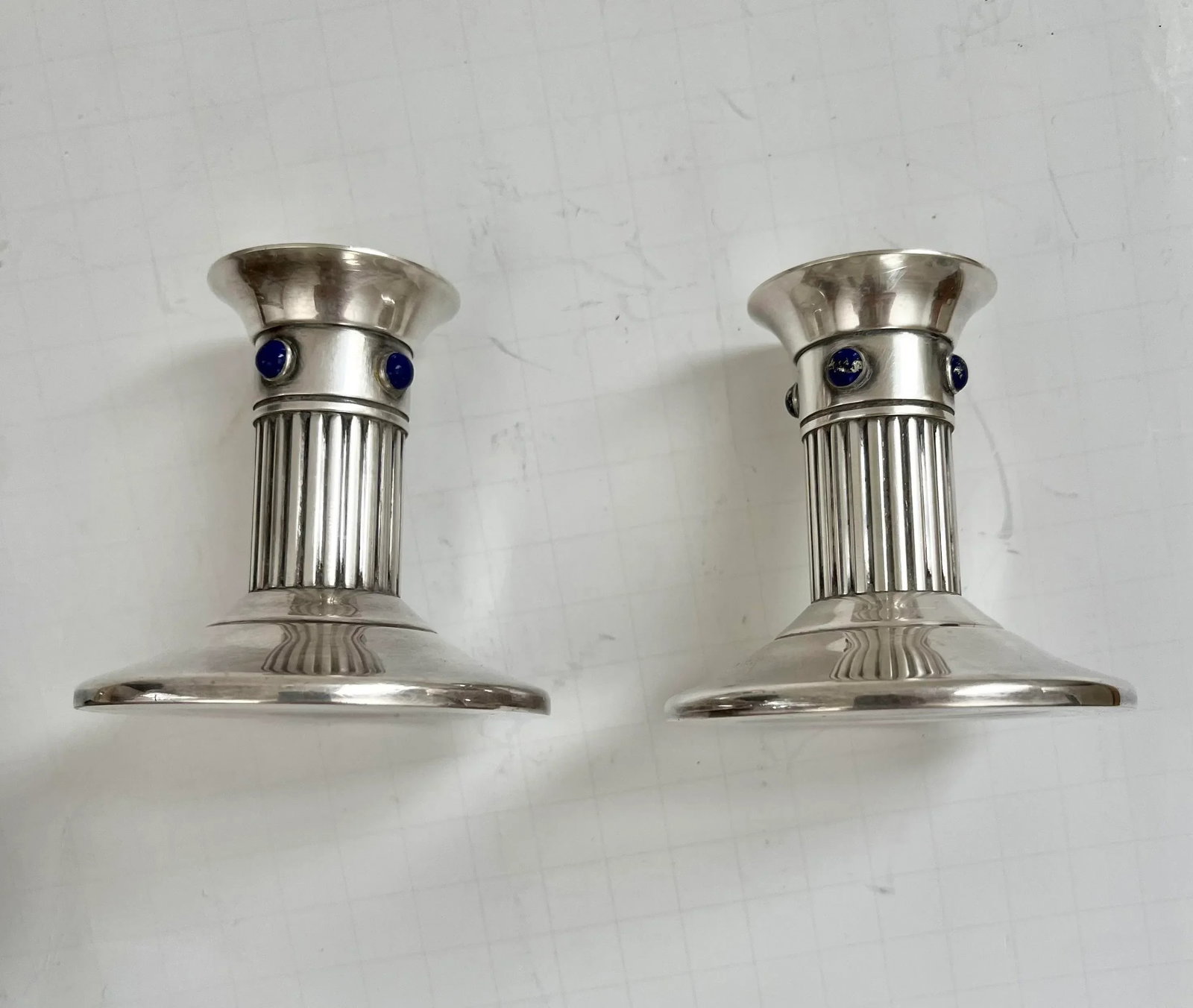 1980s Cartier Silver Plated & Lapis Lazuli Candle Holders- a Pair - 3