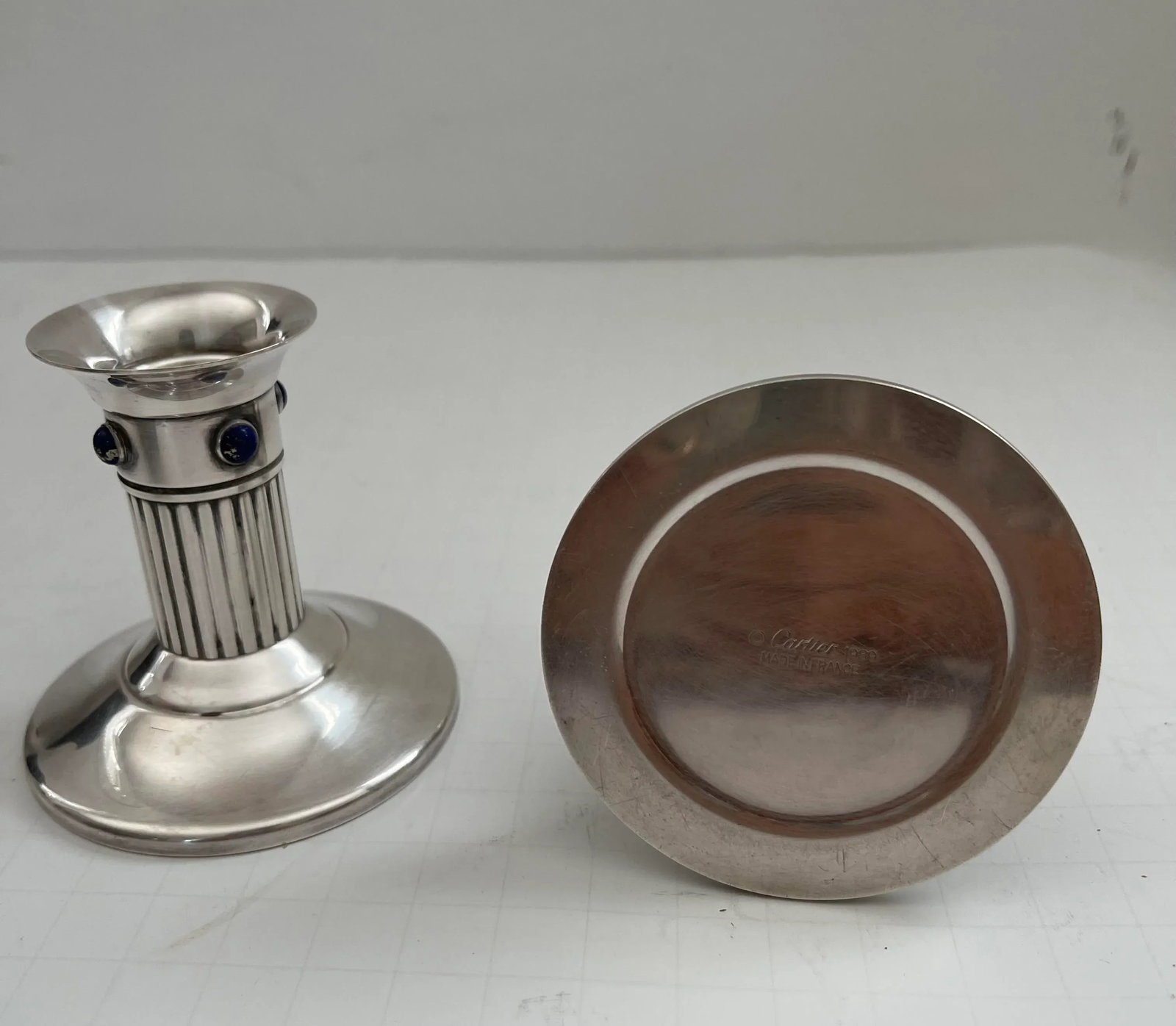 1980s Cartier Silver Plated & Lapis Lazuli Candle Holders- a Pair - 4