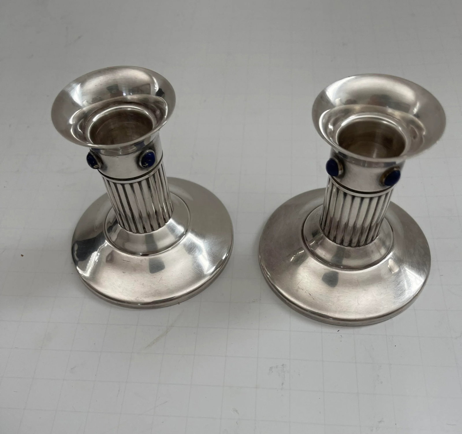 1980s Cartier Silver Plated & Lapis Lazuli Candle Holders- a Pair - 5
