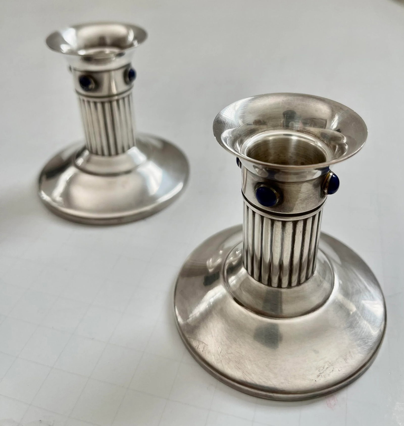 1980s Cartier Silver Plated & Lapis Lazuli Candle Holders- a Pair - 9