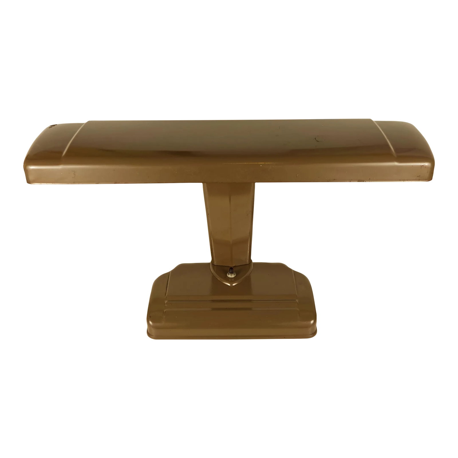 Art Deco Style Industrial Era Metal Desk Lamp Rewired: This Art Deco style Industrial Era metal desk lamp features a light brown taupe finish. It has been partially rewired, only the plug outer cable has been replaced, but not the internal wires. Comes wi