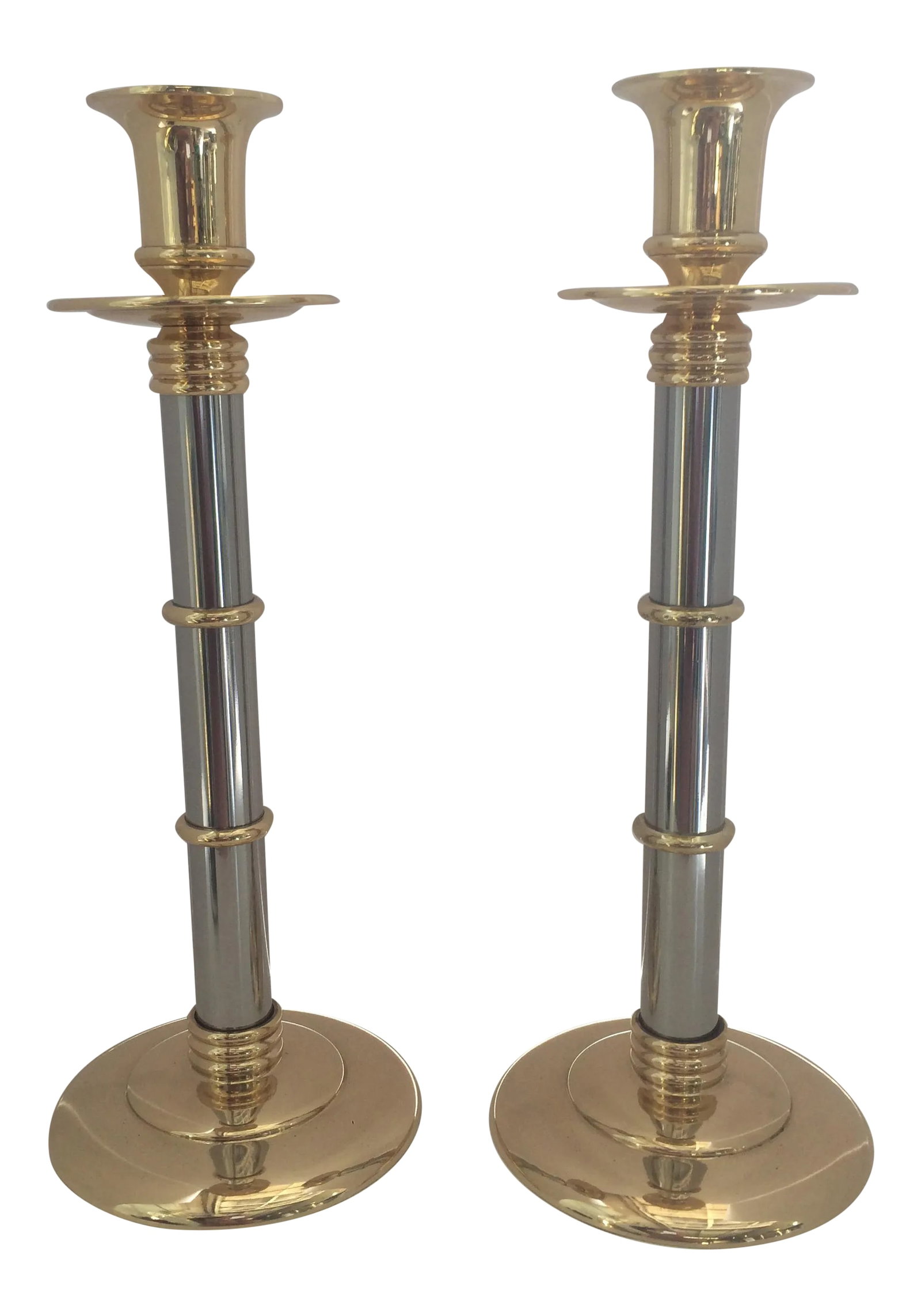 Stainless Steel & Brass Candle Holders - A Pair (1 of 5)