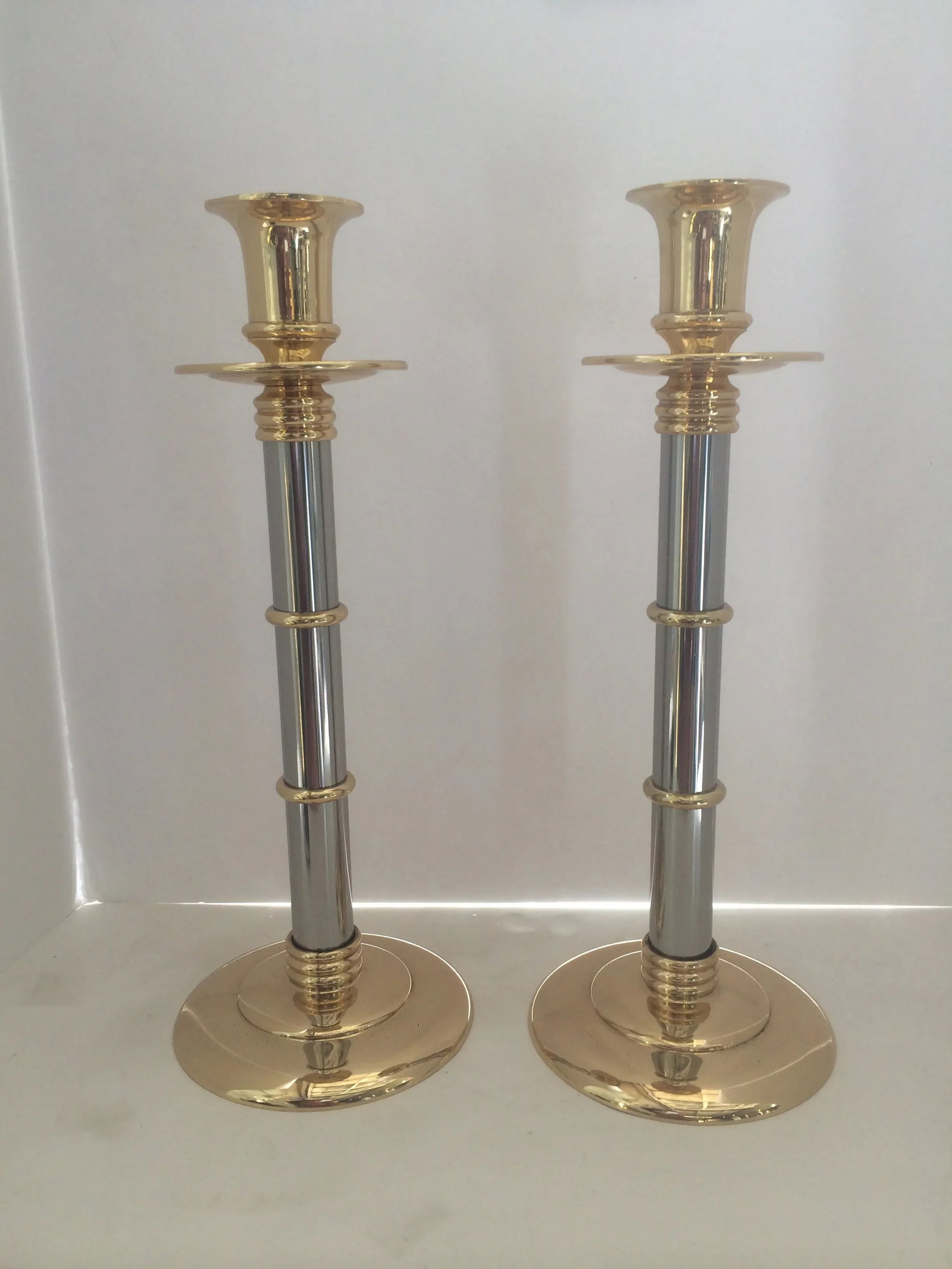 Stainless Steel & Brass Candle Holders - A Pair - 2