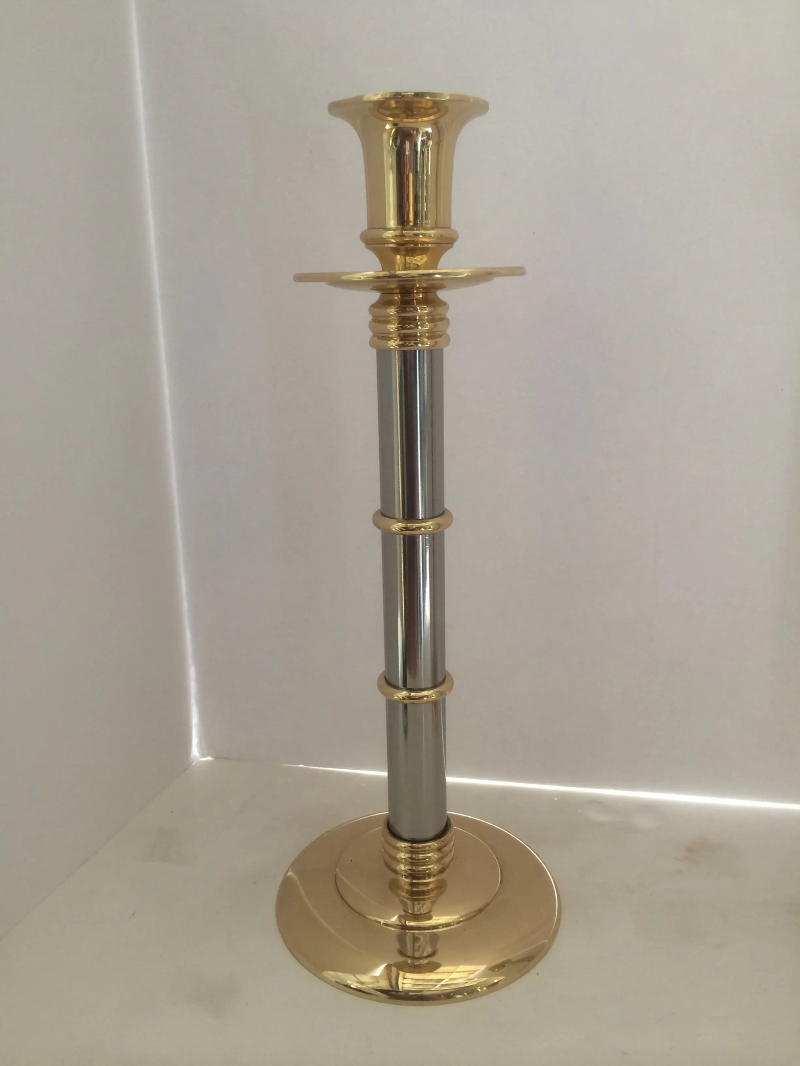 Stainless Steel & Brass Candle Holders - A Pair - 3