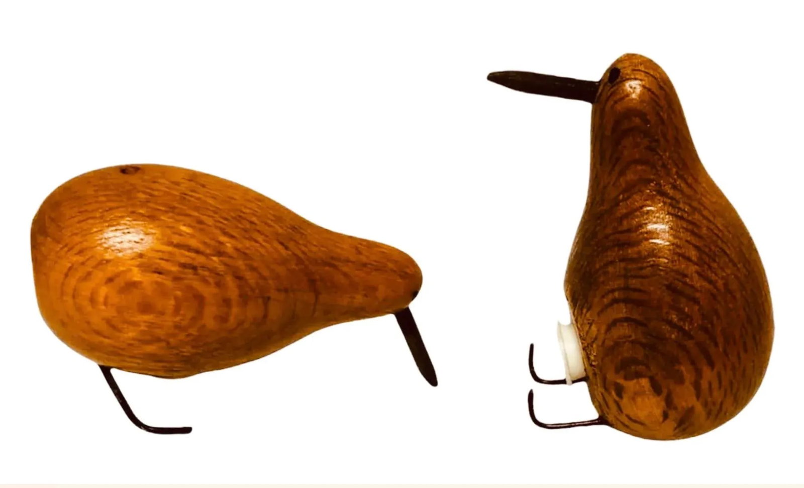 50's Vintage Hand Carved Jacob Hermann Insp Wooden Kiwi Bird Salt & Pepper Shaker Set - 8