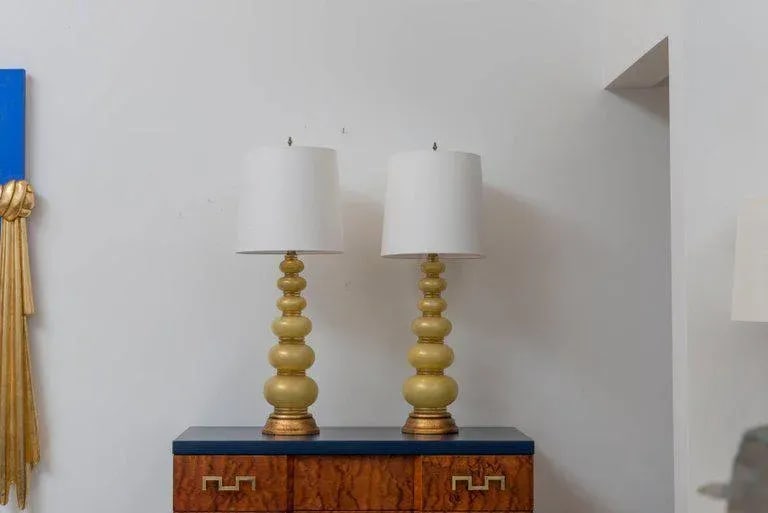 Barovier & Toso Murano Glass Lamp - A Pair | Mid-Century Italian Gold Lighting - 2