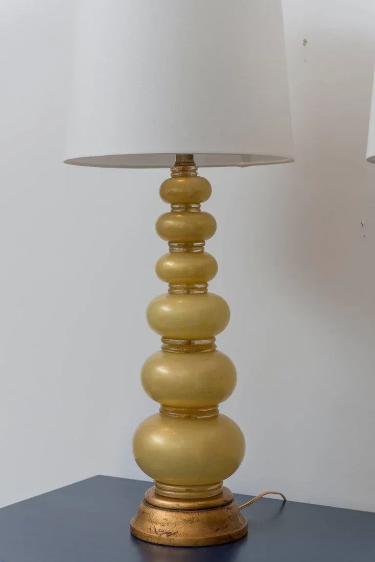 Barovier & Toso Murano Glass Lamp - A Pair | Mid-Century Italian Gold Lighting - 3