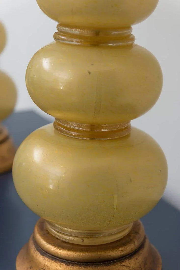 Barovier & Toso Murano Glass Lamp - A Pair | Mid-Century Italian Gold Lighting - 4
