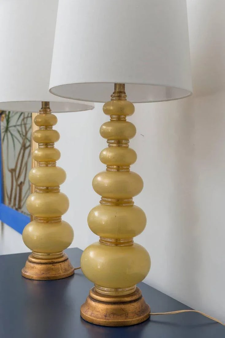 Barovier & Toso Murano Glass Lamp - A Pair | Mid-Century Italian Gold Lighting - 6