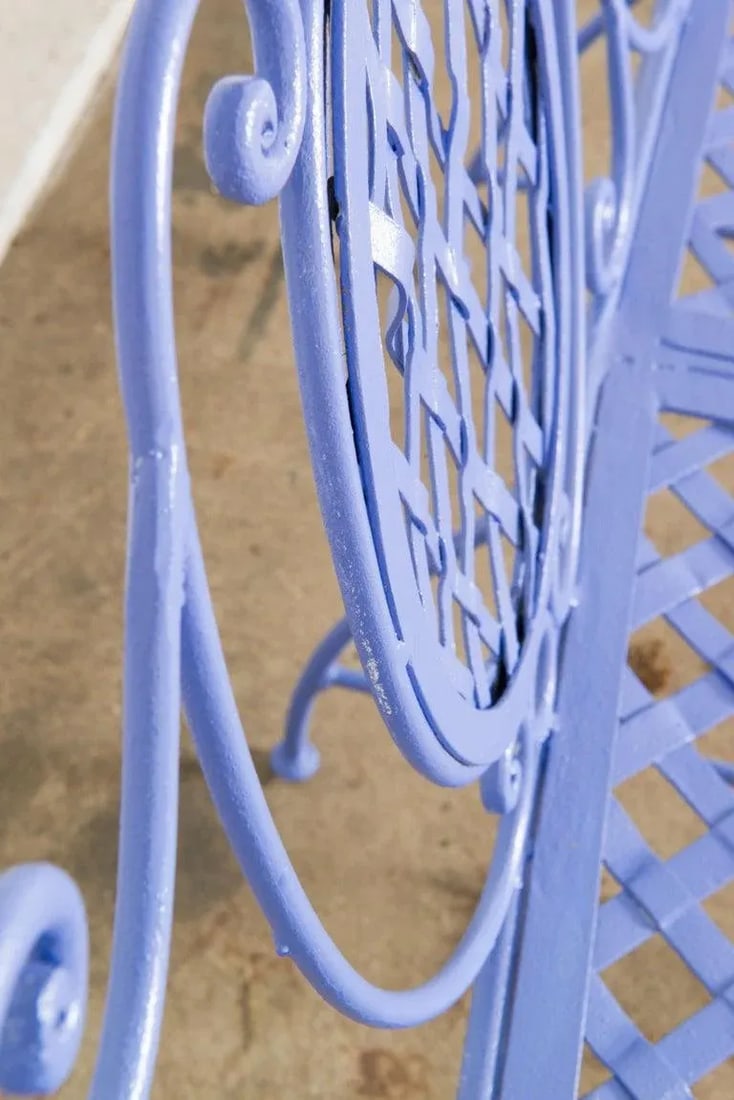 1970s Wrought Iron Garden Bench, Periwinkle - 12