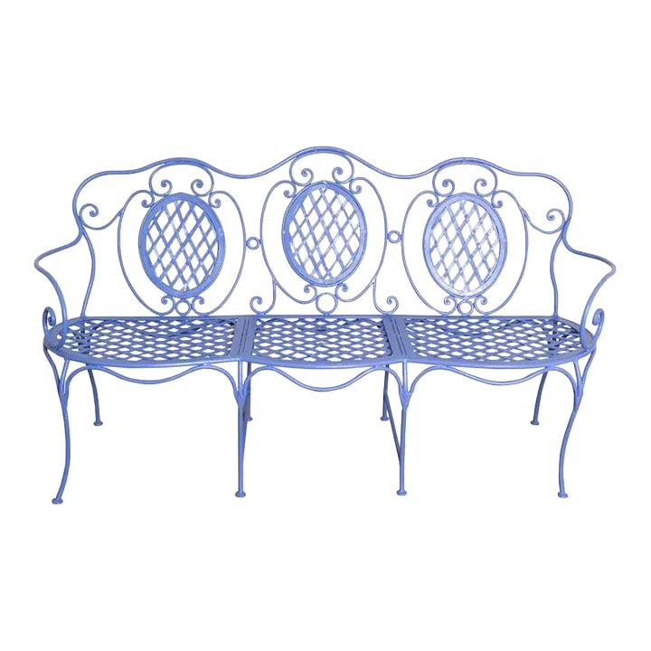 1970s Wrought Iron Garden Bench, Periwinkle (1 of 13)