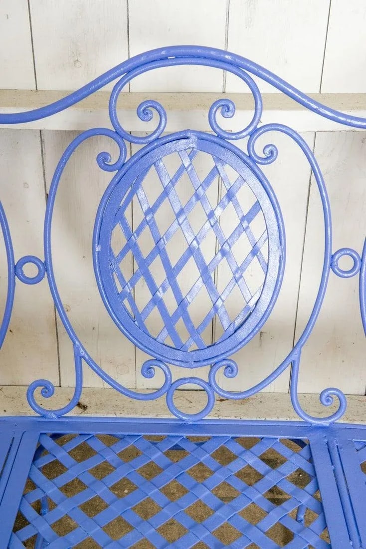 1970s Wrought Iron Garden Bench, Periwinkle - 5