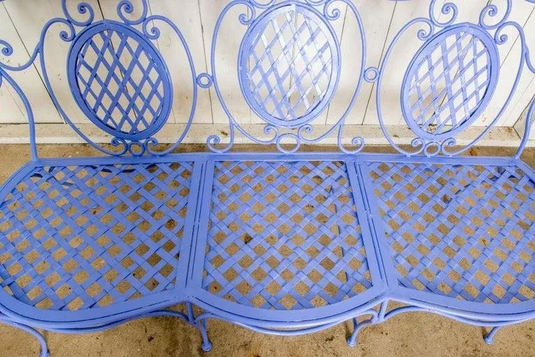 1970s Wrought Iron Garden Bench, Periwinkle - 7