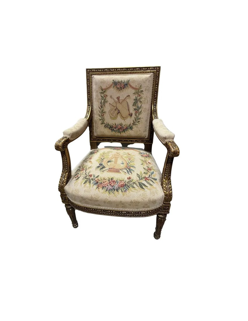 Pair of 19th Century Louis XVI Style Tapestry-Upholstered Giltwood Bergeres - 3