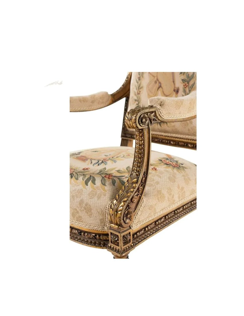 Pair of 19th Century Louis XVI Style Tapestry-Upholstered Giltwood Bergeres - 6