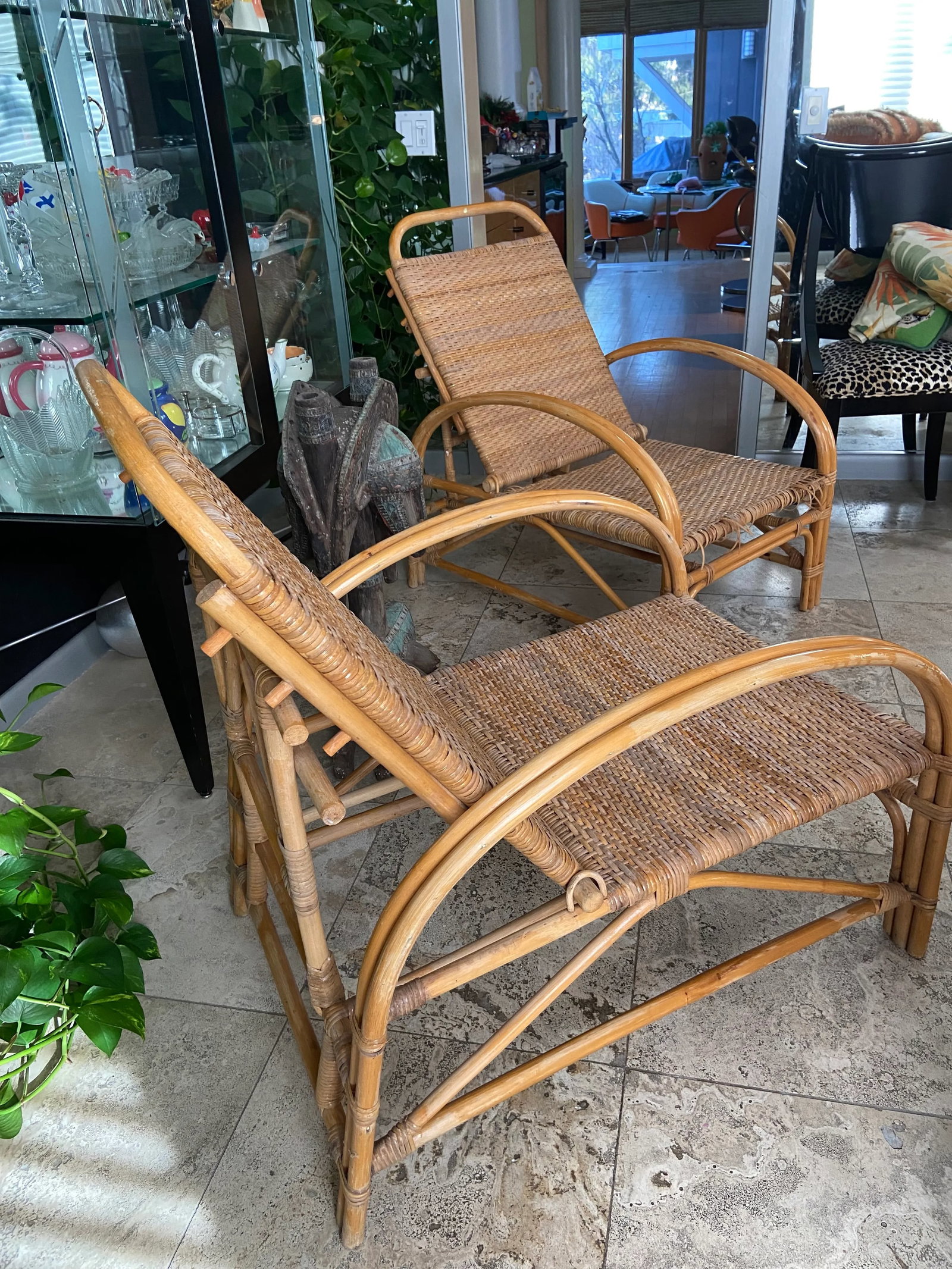 Vintage Blonde Rattan Lounge Chairs (Pair) 1940's Handwoven Tropical, Timeless Design Aesthetic, Pol - 10