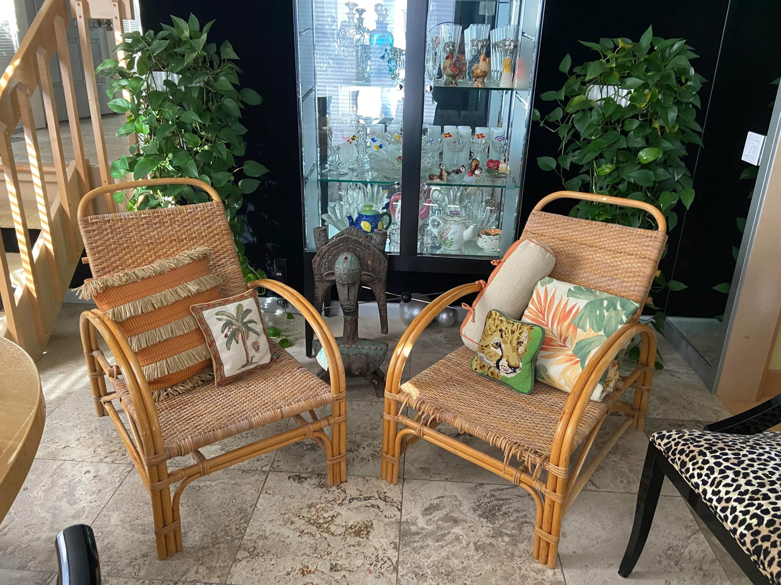Vintage Blonde Rattan Lounge Chairs (Pair) 1940's Handwoven Tropical, Timeless Design Aesthetic, Pol - 2