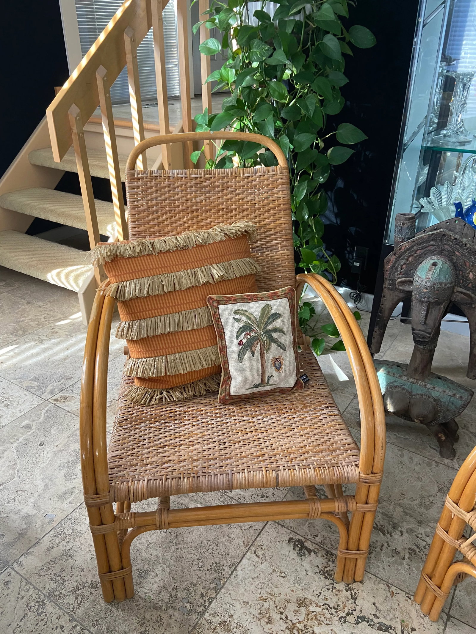 Vintage Blonde Rattan Lounge Chairs (Pair) 1940's Handwoven Tropical, Timeless Design Aesthetic, Pol - 4