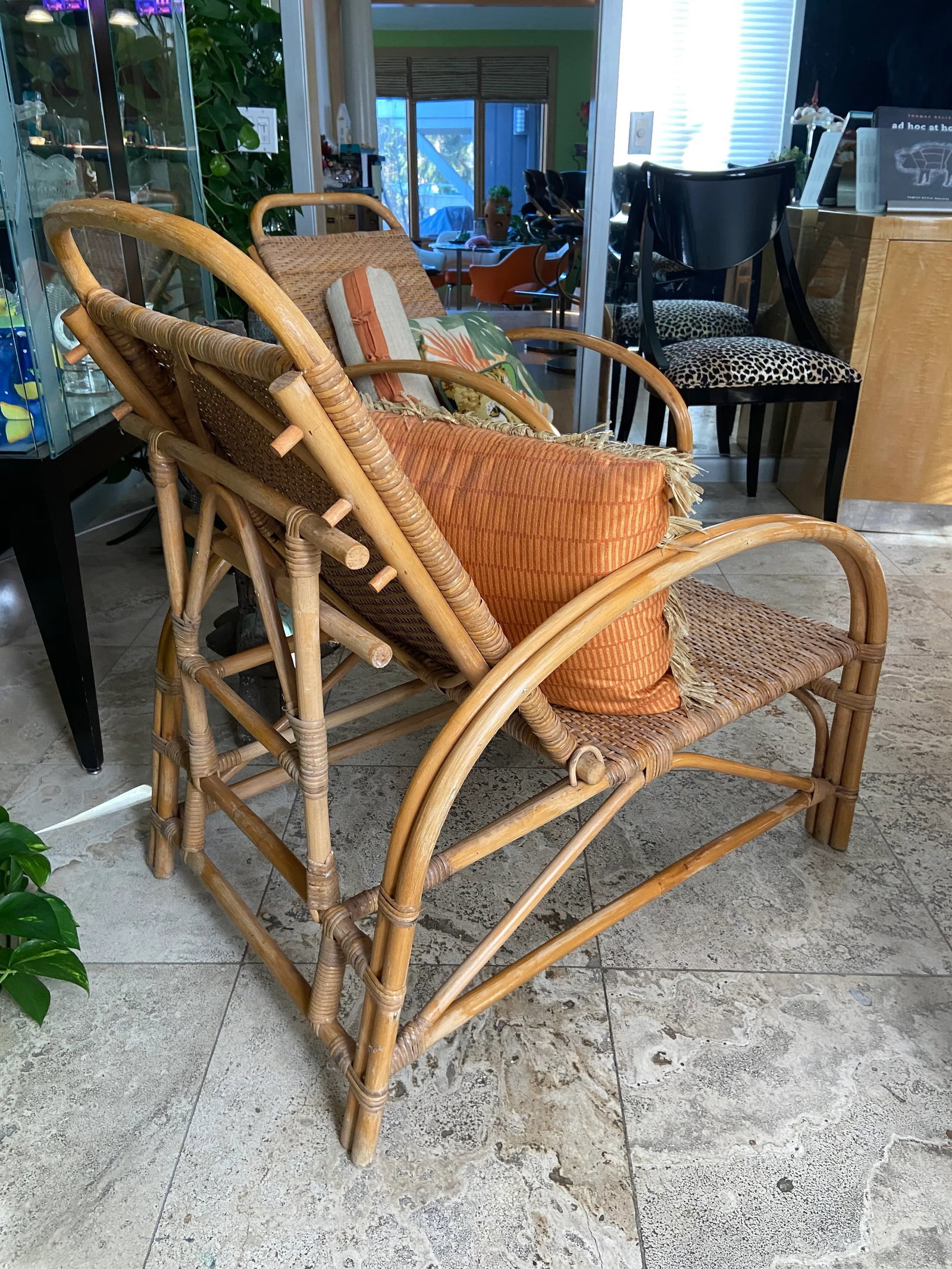 Vintage Blonde Rattan Lounge Chairs (Pair) 1940's Handwoven Tropical, Timeless Design Aesthetic, Pol - 5