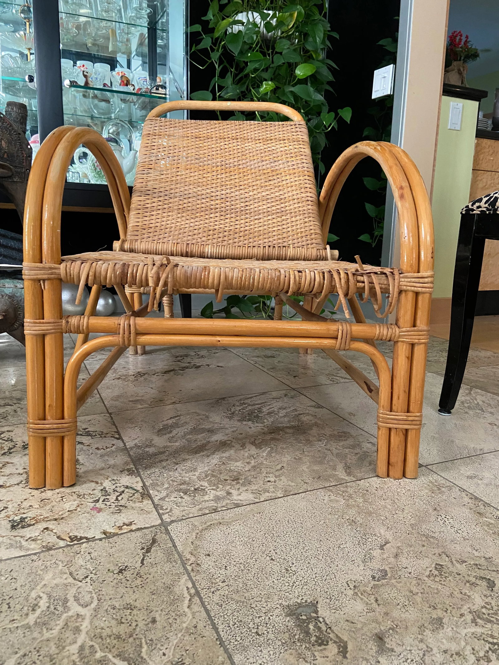 Vintage Blonde Rattan Lounge Chairs (Pair) 1940's Handwoven Tropical, Timeless Design Aesthetic, Pol - 6