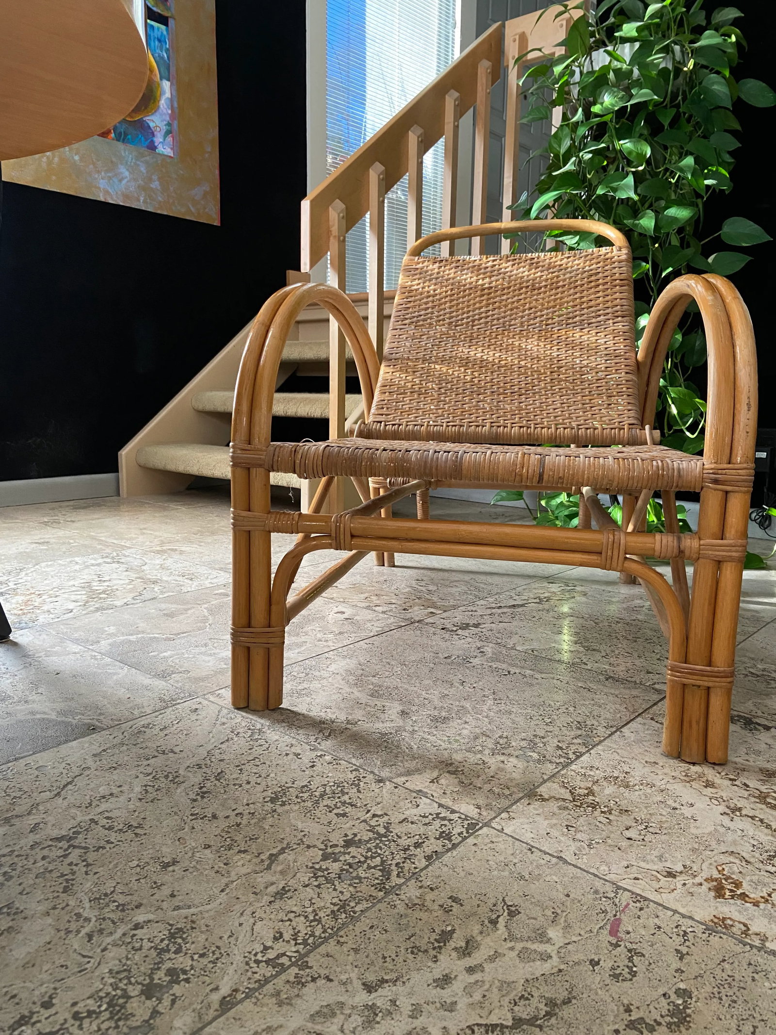 Vintage Blonde Rattan Lounge Chairs (Pair) 1940's Handwoven Tropical, Timeless Design Aesthetic, Pol - 7