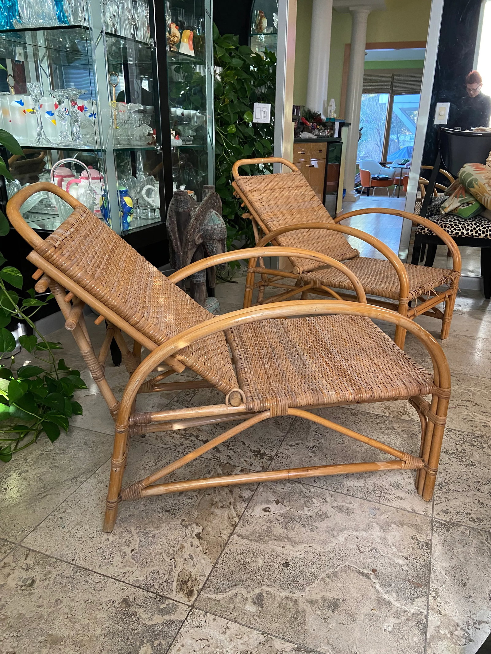 Vintage Blonde Rattan Lounge Chairs (Pair) 1940's Handwoven Tropical, Timeless Design Aesthetic, Pol - 8