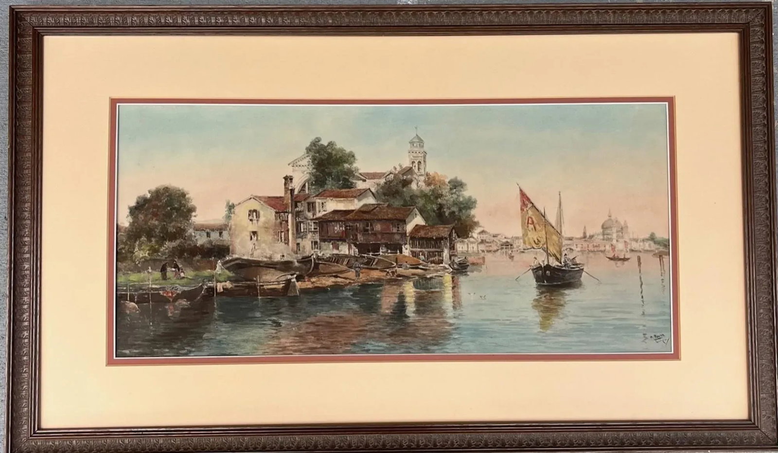 Antonio Reyna Manescau, Squero San Trovaso, Venice, Watercolor Circa 1890. - 11