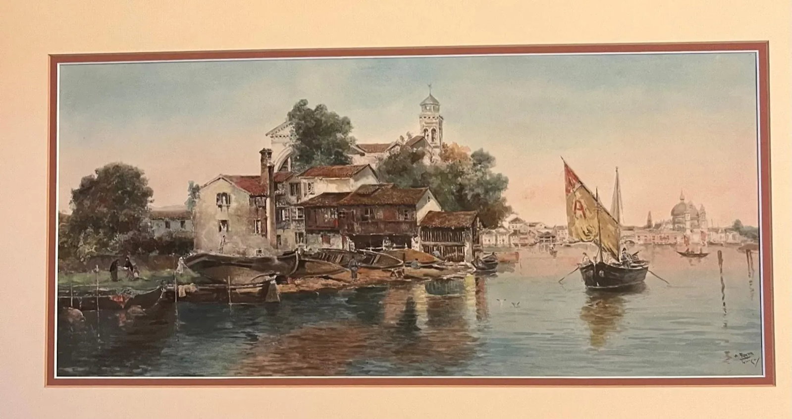 Antonio Reyna Manescau, Squero San Trovaso, Venice, Watercolor Circa 1890. - 12