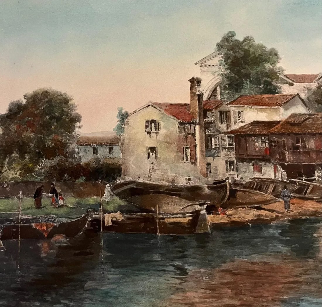Antonio Reyna Manescau, Squero San Trovaso, Venice, Watercolor Circa 1890. - 4
