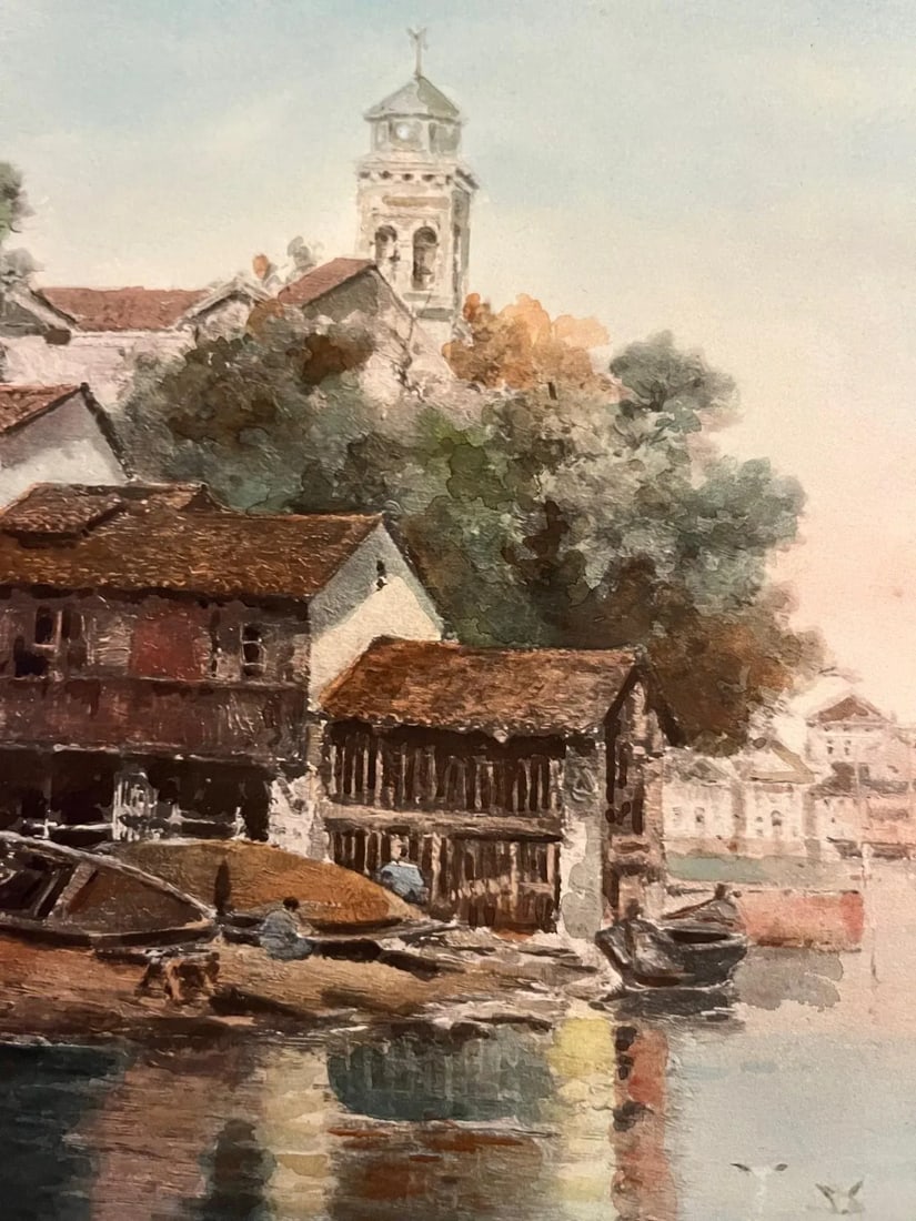 Antonio Reyna Manescau, Squero San Trovaso, Venice, Watercolor Circa 1890. - 6