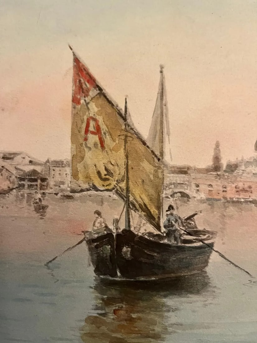 Antonio Reyna Manescau, Squero San Trovaso, Venice, Watercolor Circa 1890. - 9
