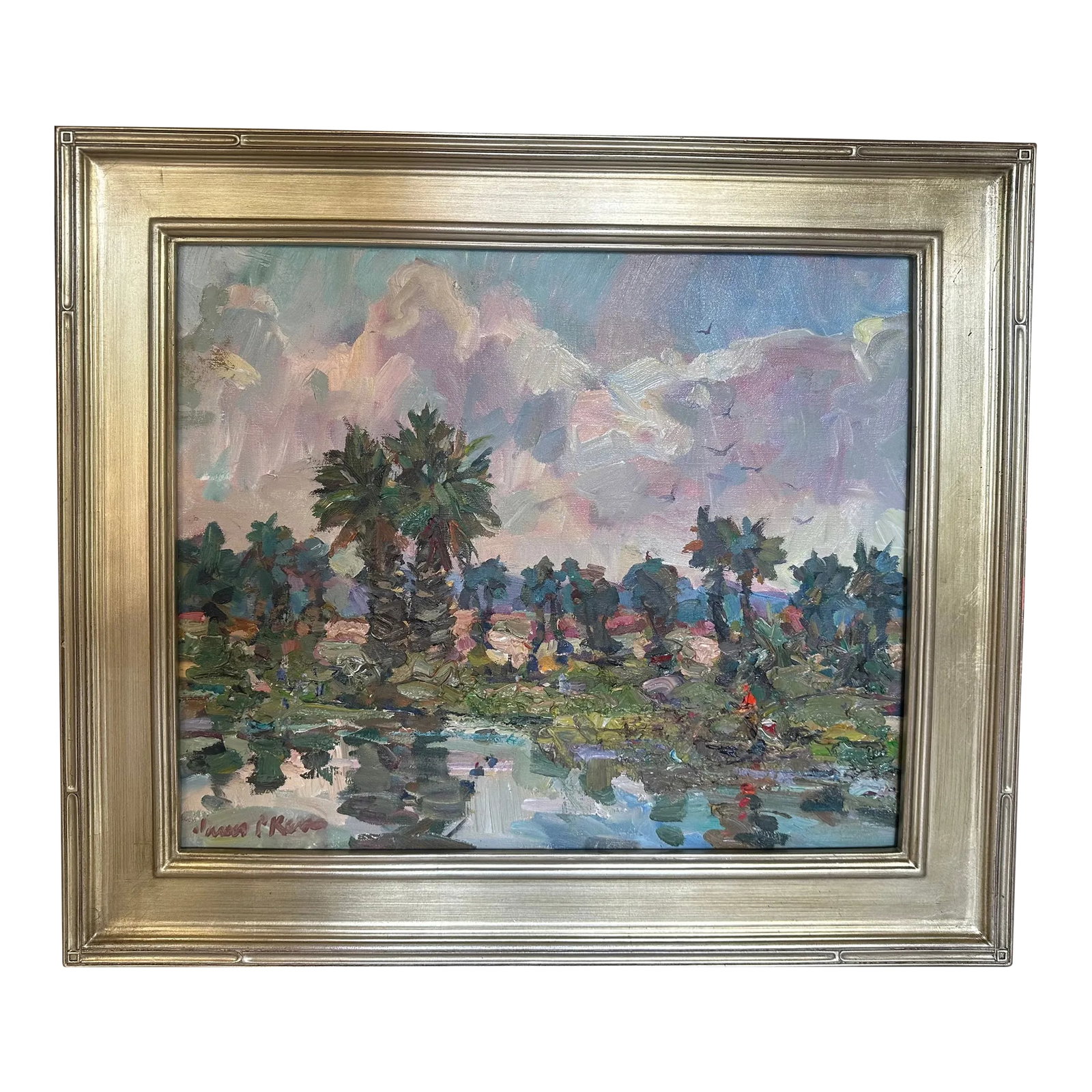 "Loxahatchee" Impressionist Landscape Oil Painting by James P. Kerr: 20x24. Oil on linen by Florida artist James P. Kerr. Signed lower left of painting, signed and inscribed on the back. Unframed Condition: Alterations: Original Condition Unaltered Imperfections: Some