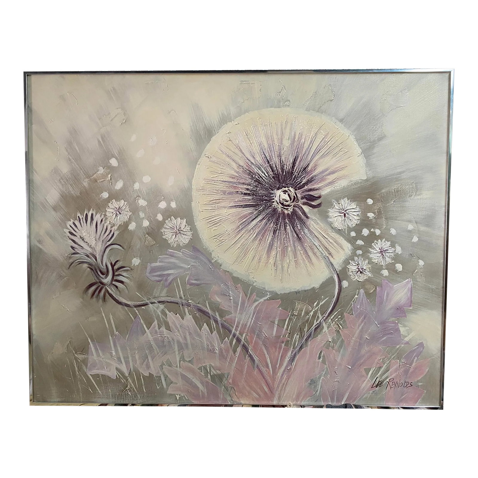 Vintage Signed Lee Reynold Abstract Large Scale Textural Oil Paintingl: This massive painting is in very good condition with no rips or tears and is clearly artist signed. It would brighten any vintage decor! Condition: Alterations: Original Condition Unaltered