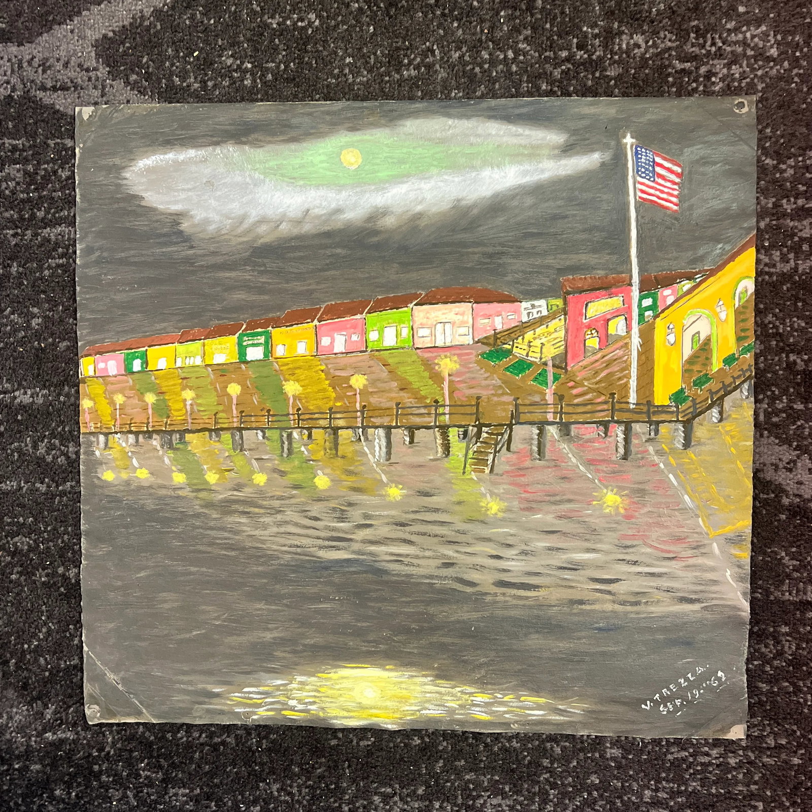 Giclee of Vintage Primitive Painting of a Seaside Resort by Vincent Trezza, Sr. - 7