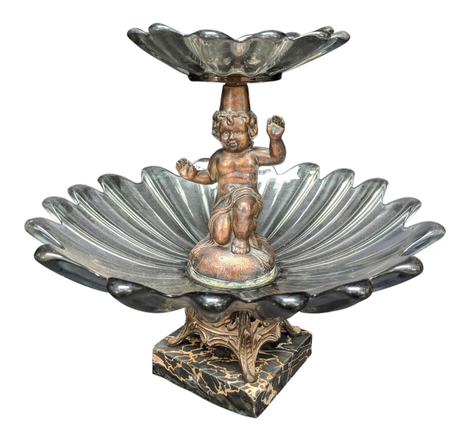 Fostoria Tiered Compote Cherub Serving Dish Starburst Smoky Gray Quartz (1 of 5)