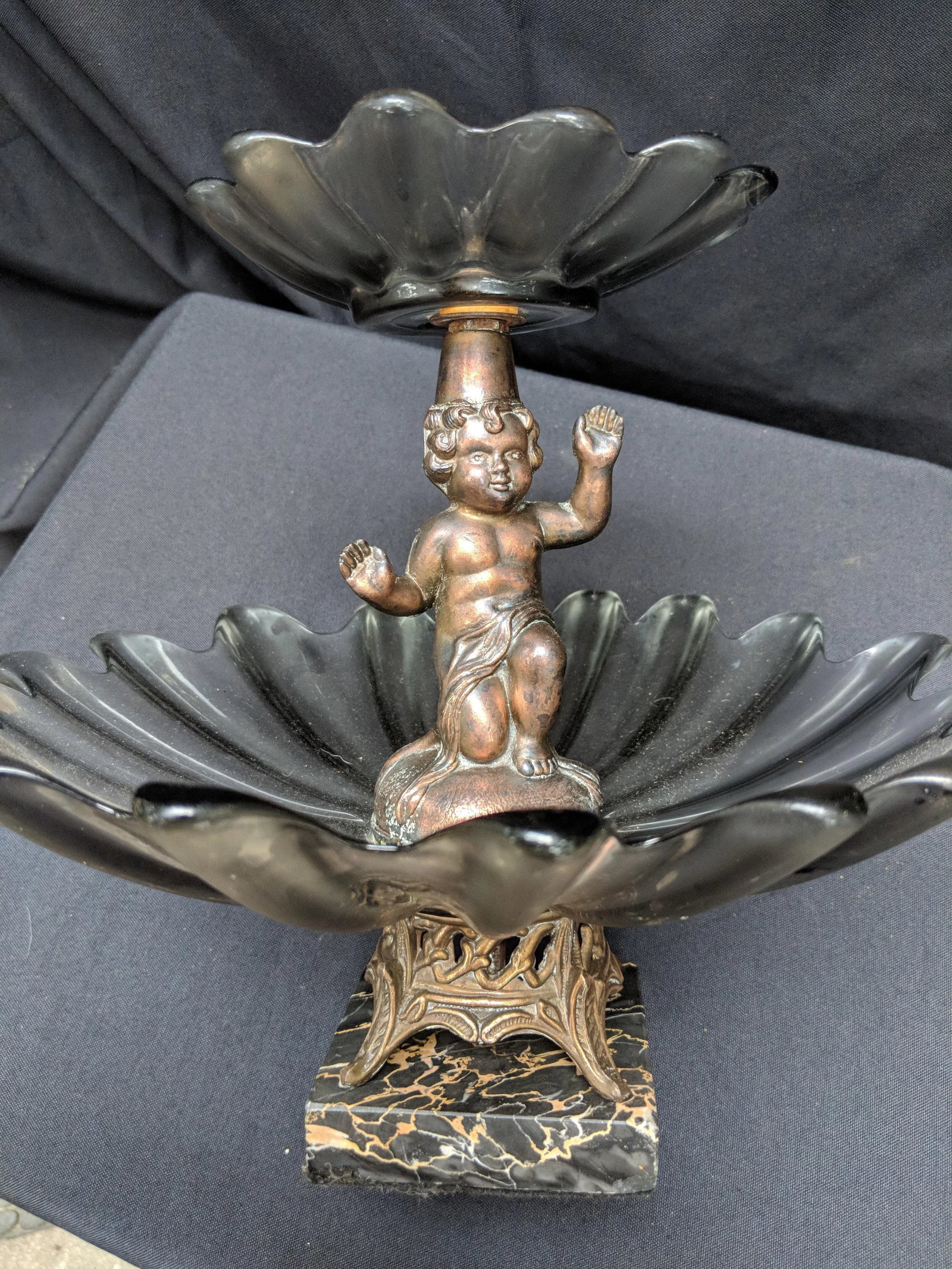 Fostoria Tiered Compote Cherub Serving Dish Starburst Smoky Gray Quartz - 3