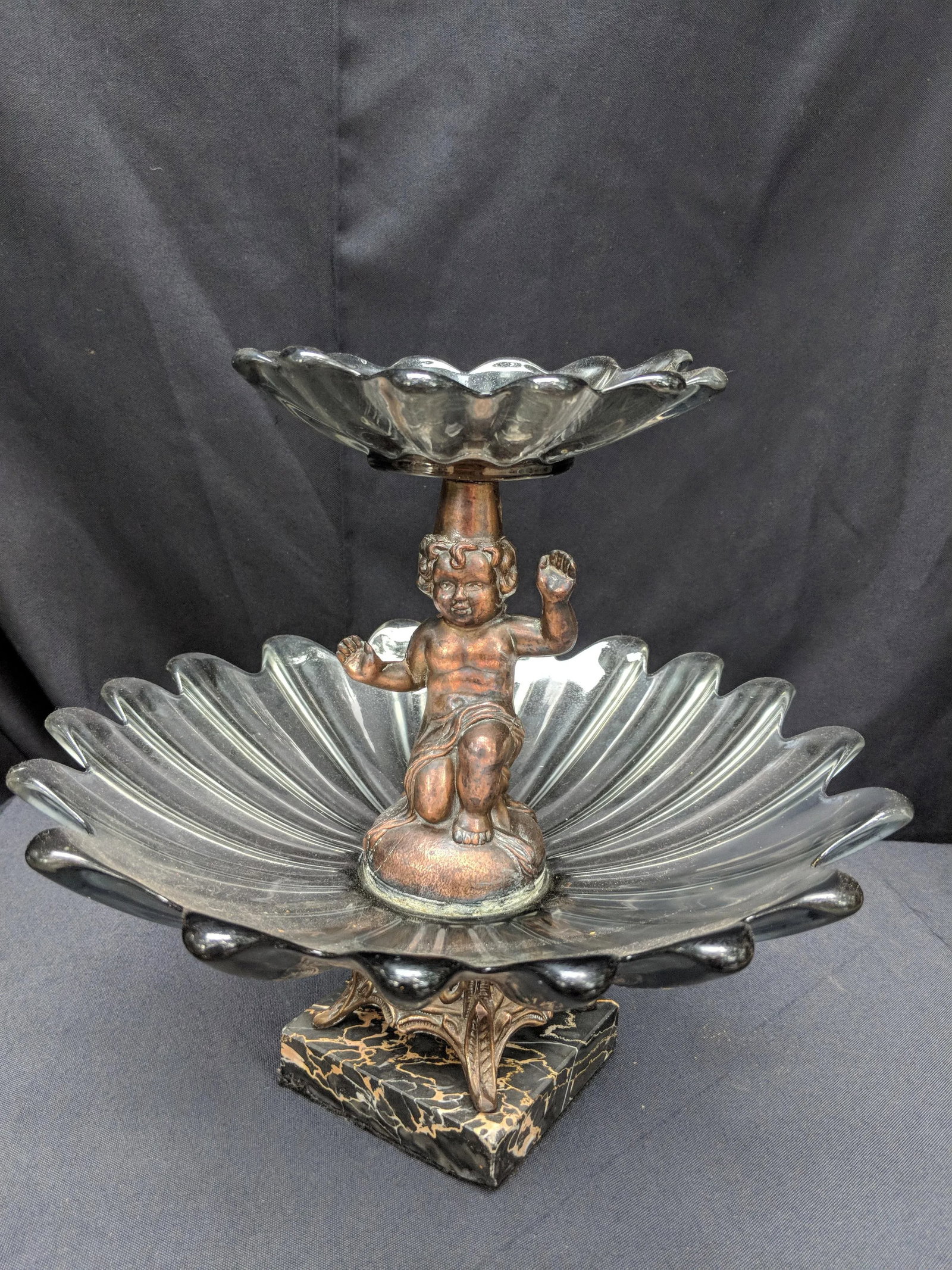 Fostoria Tiered Compote Cherub Serving Dish Starburst Smoky Gray Quartz - 4