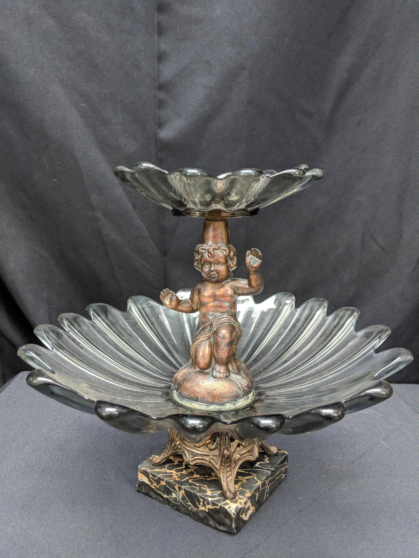 Fostoria Tiered Compote Cherub Serving Dish Starburst Smoky Gray Quartz - 5