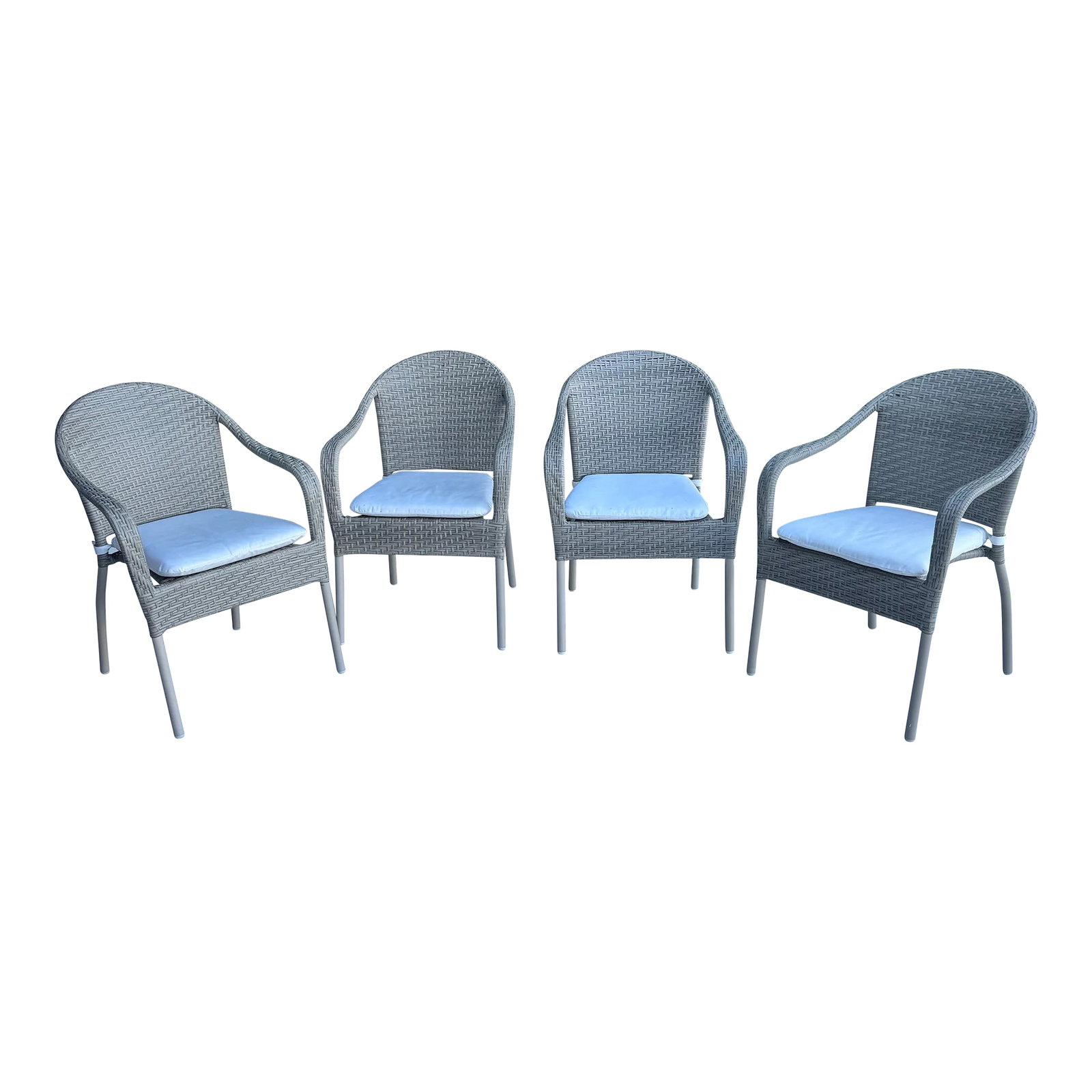 Frontgate Curved Back Stacking Outdoor Dining Chairs - Set of 6: Lightweight Curved-back Cafe Style Stacking Chairs create an elegant outdoor setting at a moment's notice. Advanced weather-defying fiber is double woven over powdercoated aluminum frames to create