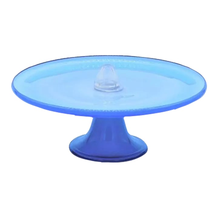 Vintage Venini Murano Glass Footed Saucer: Offered for sale is a rare round dish in light blue incamiciato glass topped with a transparent conical center, raised on spreading foot. Venini, Murano 1950s. Three-line acid stamp